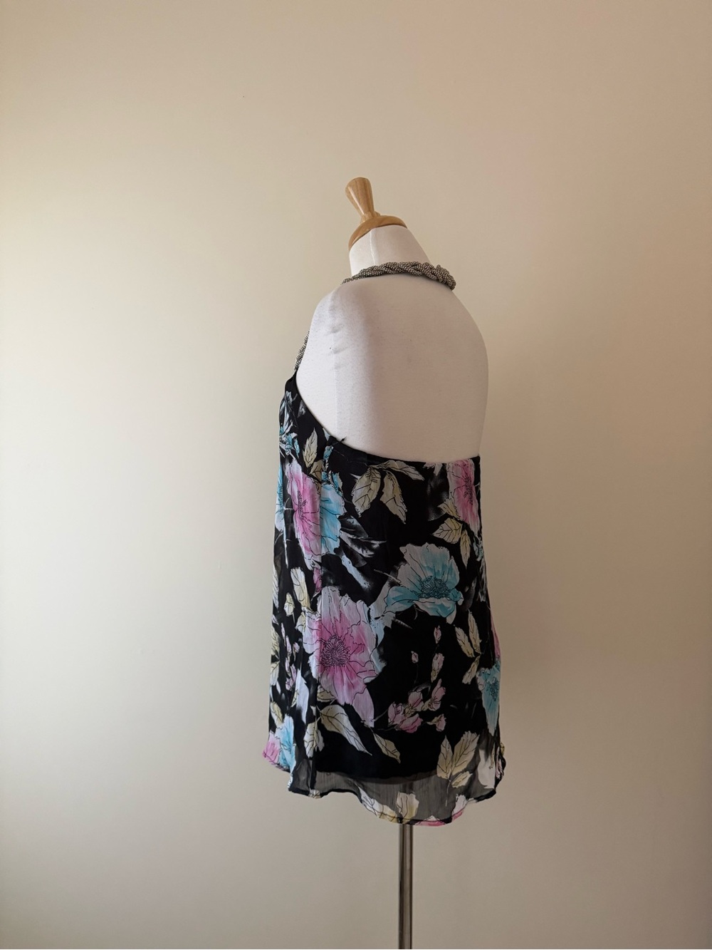 Seductions Silk Blend Floral Beaded Halter Top | Y2K | Size L - Picture 4 of 8